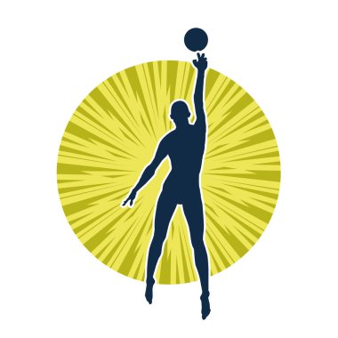 Hareketli bir kadın voleybol oyuncusunun silueti. Voleybol oynayan bir kadının silueti..