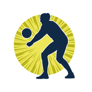 Hareketli bir kadın voleybol oyuncusunun silueti. Voleybol oynayan bir kadının silueti..