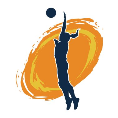 Hareketli bir kadın voleybol oyuncusunun silueti. Voleybol oynayan bir kadının silueti..