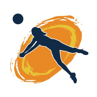 Hareketli bir kadın voleybol oyuncusunun silueti. Voleybol oynayan bir kadının silueti..