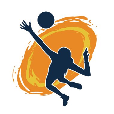 Hareketli bir kadın voleybol oyuncusunun silueti. Voleybol oynayan bir kadının silueti..