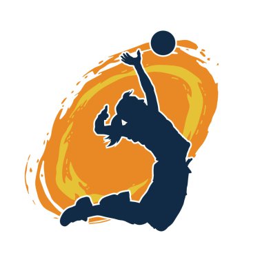 Hareketli bir kadın voleybol oyuncusunun silueti. Voleybol oynayan bir kadının silueti..
