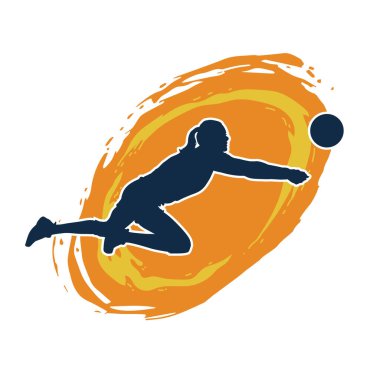 Hareketli bir kadın voleybol oyuncusunun silueti. Voleybol oynayan bir kadının silueti..