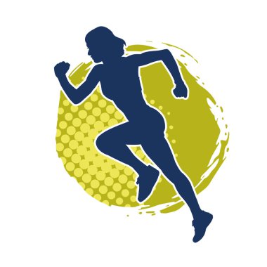 Koşan bir kadının silueti. Dişi bir koşunun silueti.