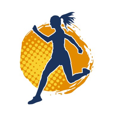 Koşan bir kadının silueti. Dişi bir koşunun silueti.