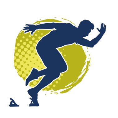 Koşu pozisyonundaki bir adamın silüeti. Siluet erkek koşusu pozu.