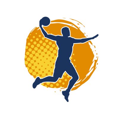 Hareketli bir erkek basketbolcunun silueti. Basketbol oynayan bir adamın silüeti..