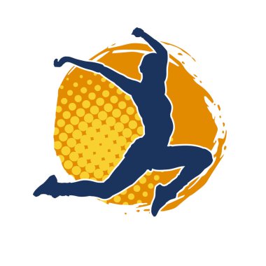 Zıplayan sağlıklı, zayıf bir kadının silueti.