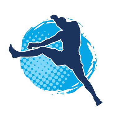 Hareketli erkek kickboksör atletinin silueti. Kickboks yapan bir adamın silueti..