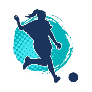 Topa vuran bayan futbolcunun silueti. Hareketli bir futbolcu kadının silueti..