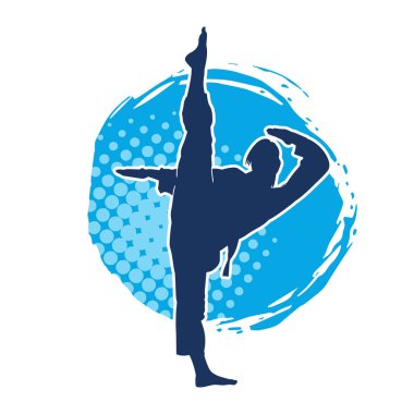 Dövüş sanatları tekmesi pozu veren bir kadının silueti. Dövüş sanatlarındaki bir kadının silueti tekme atma pozu veriyor..