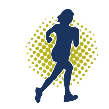 Koşan bir kadının silueti. Dişi bir koşunun silueti.