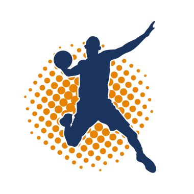 Hareketli bir erkek basketbolcunun silueti. Basketbol oynayan bir adamın silüeti..