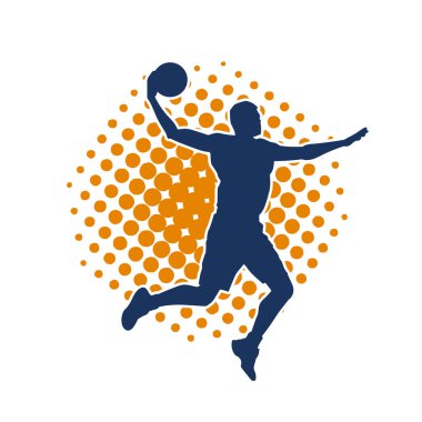 Hareketli bir erkek basketbolcunun silueti. Basketbol oynayan bir adamın silüeti..