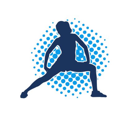 Zayıf ve sportif bir kadının silueti pilates egzersizi yapıyor. Fiziksel egzersiz yapan bir kadının silüeti.. 