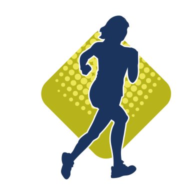 Koşan bir kadının silueti. Dişi bir koşunun silueti.