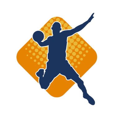 Hareketli bir erkek basketbolcunun silueti. Basketbol oynayan bir adamın silüeti..