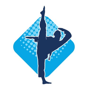 Dövüş sanatları tekmesi pozu veren bir kadının silueti. Dövüş sanatlarındaki bir kadının silueti tekme atma pozu veriyor..