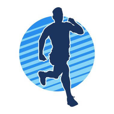 Koşu pozisyonundaki bir adamın silüeti. Siluet erkek koşusu pozu.