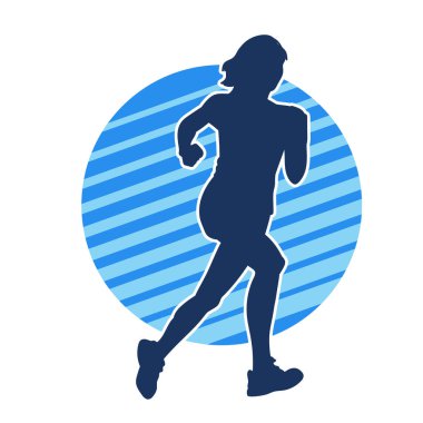 Koşan bir kadının silueti. Dişi bir koşunun silueti.