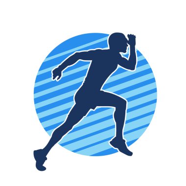 Koşu pozisyonundaki bir adamın silüeti. Siluet erkek koşusu pozu.