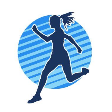 Koşan bir kadının silueti. Dişi bir koşunun silueti.