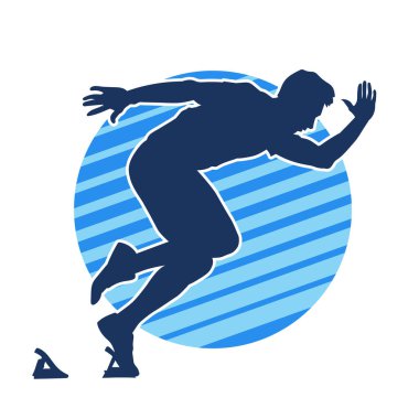 Koşu pozisyonundaki bir adamın silüeti. Siluet erkek koşusu pozu.