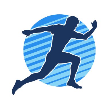 Koşu pozisyonundaki bir adamın silüeti. Siluet erkek koşusu pozu.