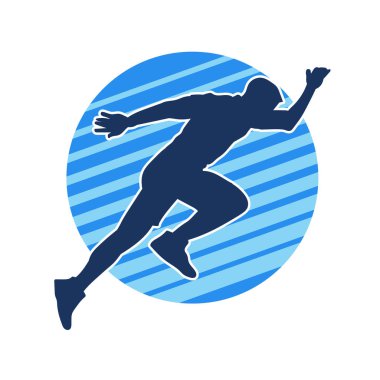 Koşu pozisyonundaki bir adamın silüeti. Siluet erkek koşusu pozu.