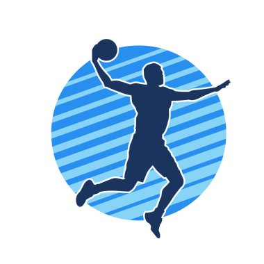 Hareketli bir erkek basketbolcunun silueti. Basketbol oynayan bir adamın silüeti..