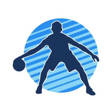 Hareketli bir erkek basketbolcunun silueti. Basketbol oynayan bir adamın silüeti..