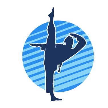 Dövüş sanatları tekmesi pozu veren bir kadının silueti. Dövüş sanatlarındaki bir kadının silueti tekme atma pozu veriyor..