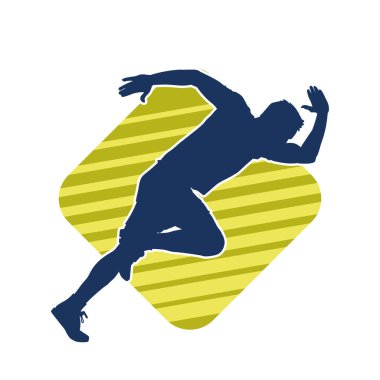 Koşu pozisyonundaki bir adamın silüeti. Siluet erkek koşusu pozu.