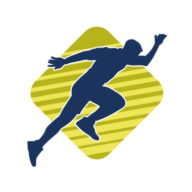 Koşu pozisyonundaki bir adamın silüeti. Siluet erkek koşusu pozu.