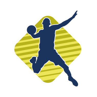 Hareketli bir erkek basketbolcunun silueti. Basketbol oynayan bir adamın silüeti..