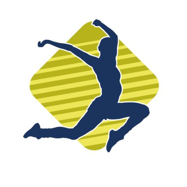 Zıplayan sağlıklı, zayıf bir kadının silueti.