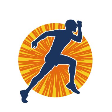 Koşu pozisyonundaki bir adamın silüeti. Siluet erkek koşusu pozu.