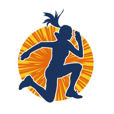 Zıplayan sağlıklı, zayıf bir kadının silueti.