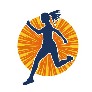 Koşan bir kadının silueti. Dişi bir koşunun silueti.