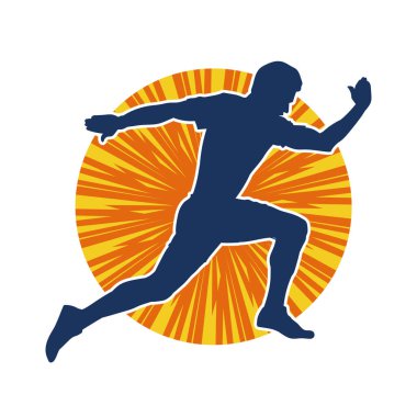 Koşu pozisyonundaki bir adamın silüeti. Siluet erkek koşusu pozu.