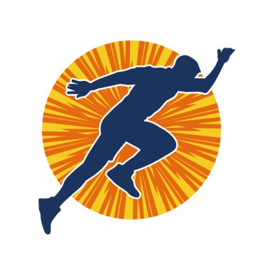 Koşu pozisyonundaki bir adamın silüeti. Siluet erkek koşusu pozu.