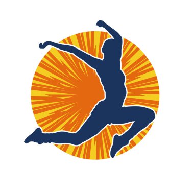 Zıplayan sağlıklı, zayıf bir kadının silueti.