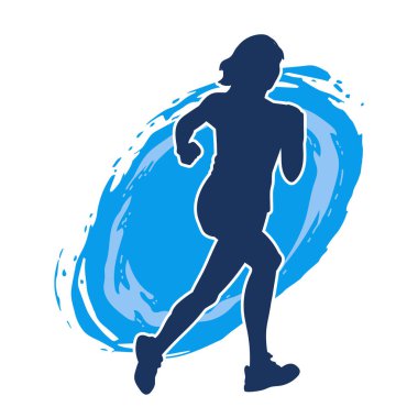 Koşan bir kadının silueti. Dişi bir koşunun silueti.