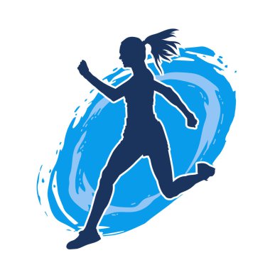 Koşan bir kadının silueti. Dişi bir koşunun silueti.