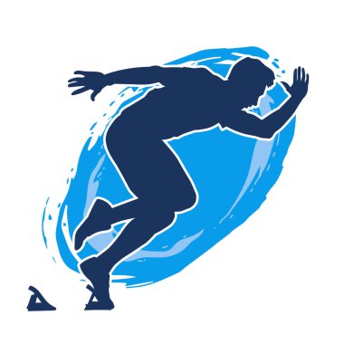 Koşu pozisyonundaki bir adamın silüeti. Siluet erkek koşusu pozu.