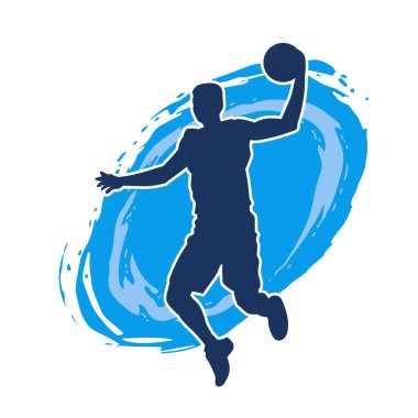 Hareketli bir erkek basketbolcunun silueti. Basketbol oynayan bir adamın silüeti..