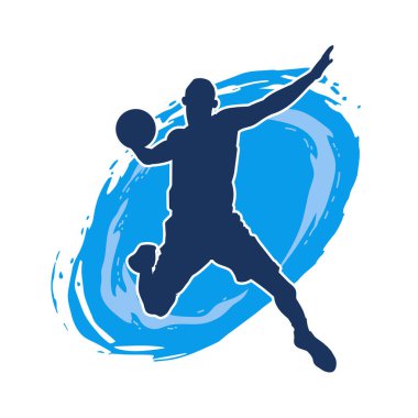 Hareketli bir erkek basketbolcunun silueti. Basketbol oynayan bir adamın silüeti..