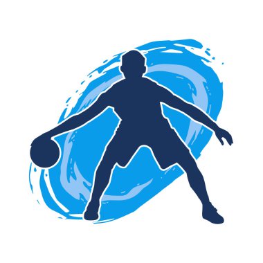 Hareketli bir erkek basketbolcunun silueti. Basketbol oynayan bir adamın silüeti..