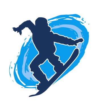 Erkek dağ kayağı silueti. Kayak tahtasıyla atlayan bir adamın silüeti.