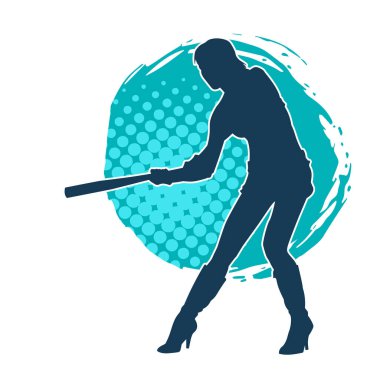 Hareket halindeki bir kadın dövüşçünün silueti beyzbol sopası taşıyor.